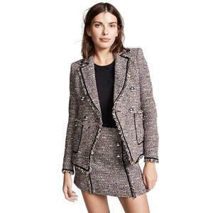 Veronica Beard Theron Fringed Double Breasted Tweed Blazer Brown Multi Size 10